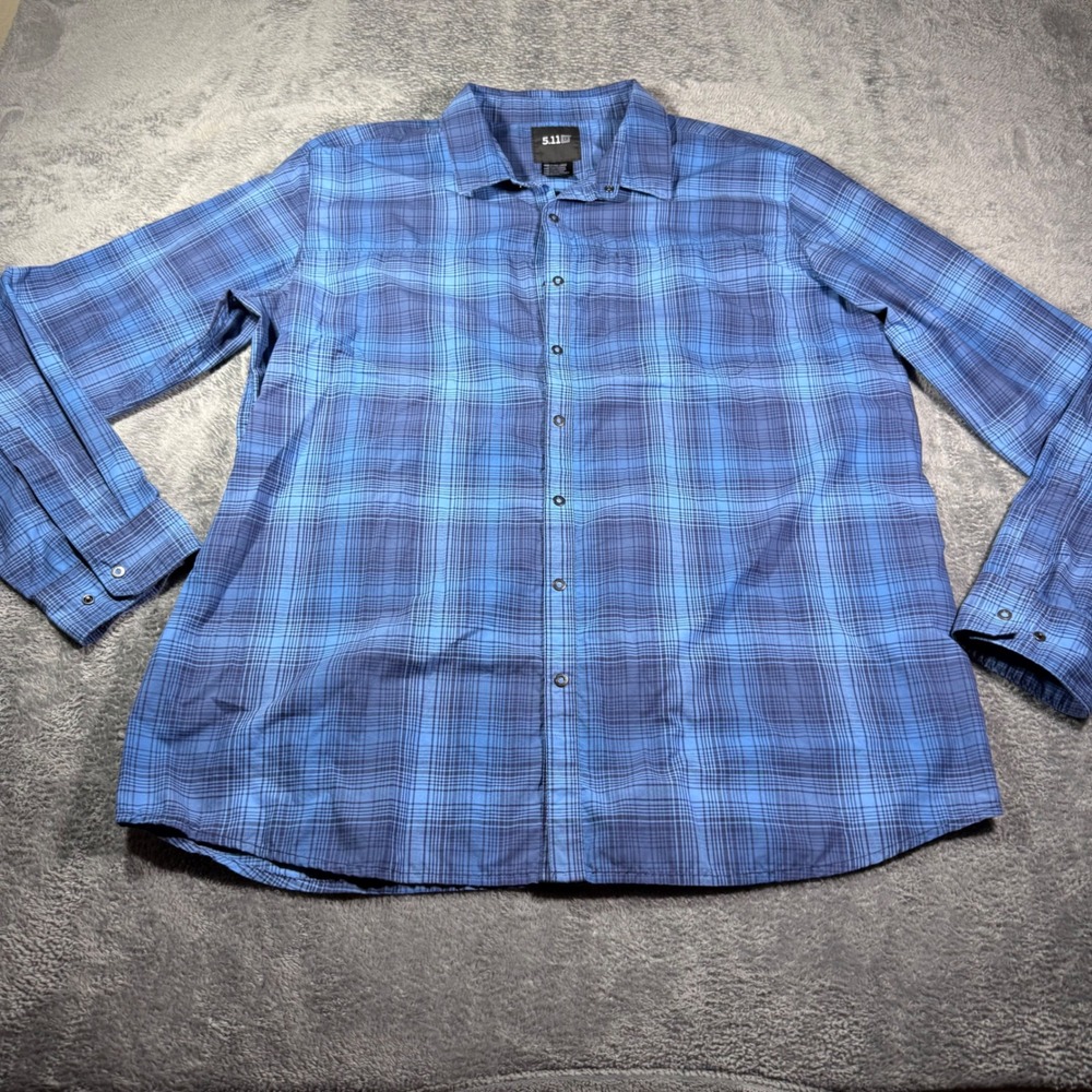 5.11 Tactical Mens XL Blue Plaid Long Sleeve Snap Button Down Shirt TLBUN-4389-1